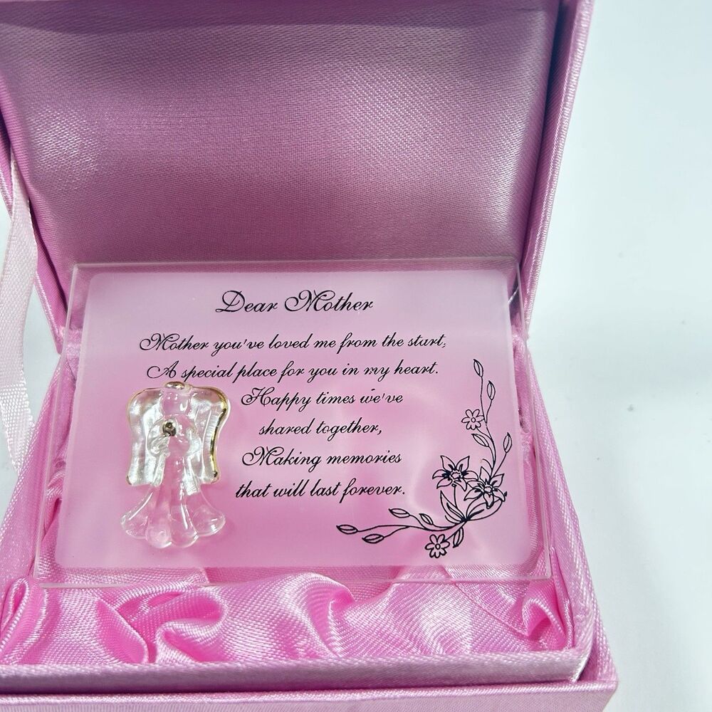 Vintage Glass Mother Poem Plaque Keepsake Figure Miniature Angel Gift Boxed - Picture 2 of 3